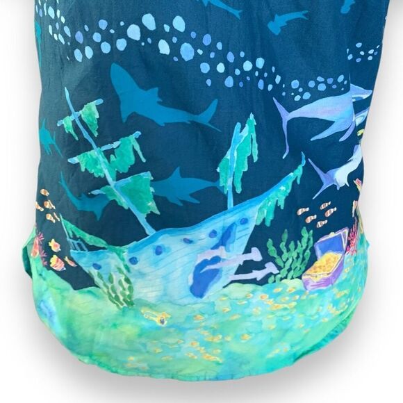 ModCloth Blue Button Front Short Sleeve Shirt Aquatic Shipwreck Shark Collared - Picture 5 of 12